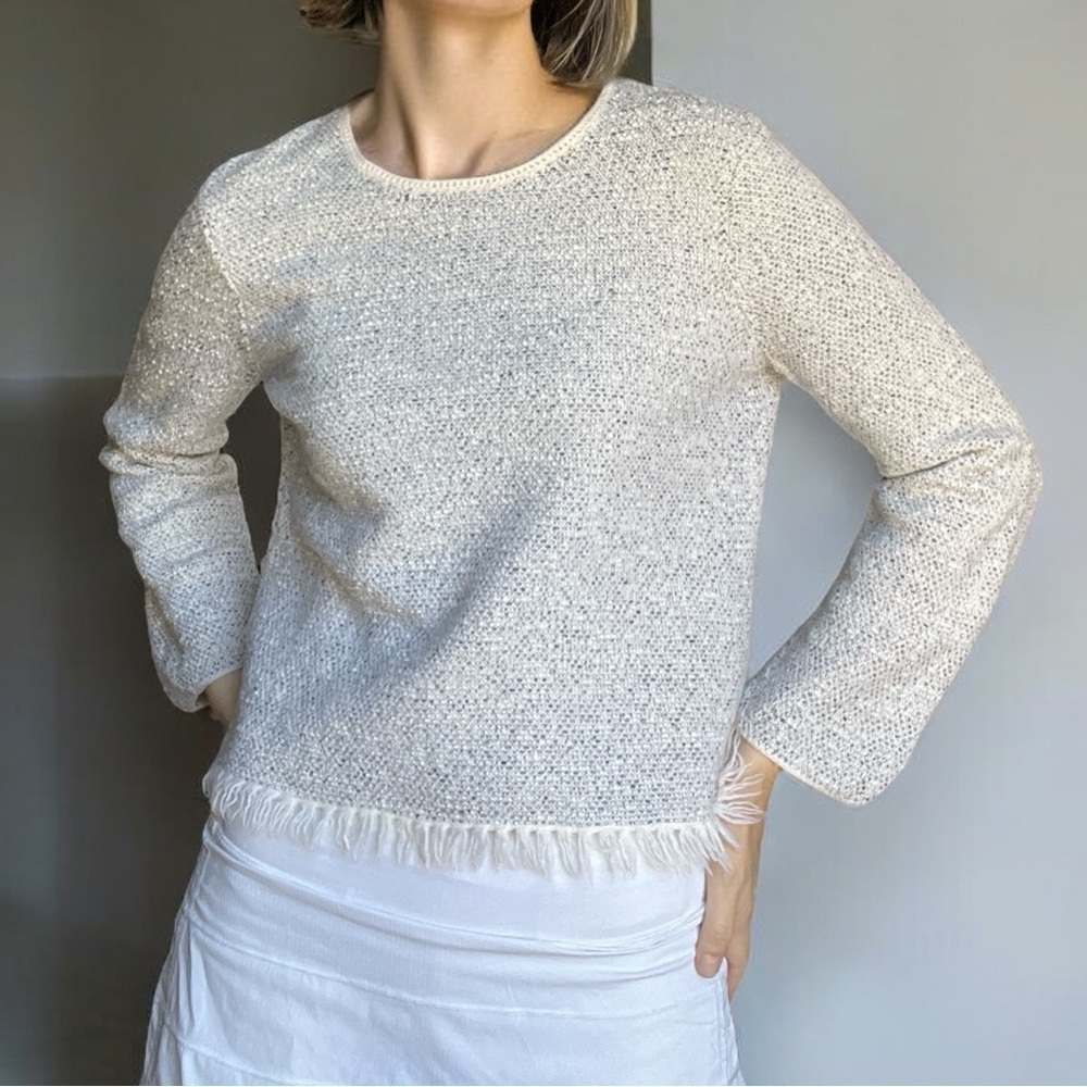 Theory Boucle Cropped Sweater Pullover Crewneck Top Coastal Grandma L